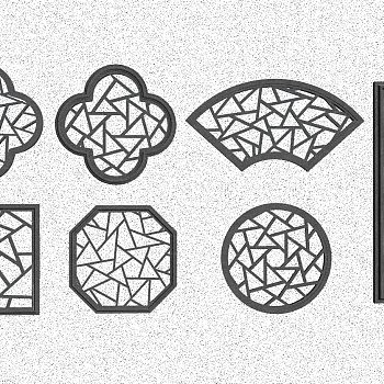 新中式镂花窗 冰裂纹窗 花窗格 窗花 冰裂纹 园林花窗